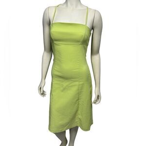 Michael Tyler Pastel Lime Green Sleeveless Spaghetti Strap Midi A-Line Dress